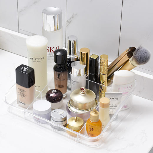 TJ-MS-三清花简易桌面化妆品收纳盒 透明塑料口红收纳架 多格首饰架TZW 商品图2