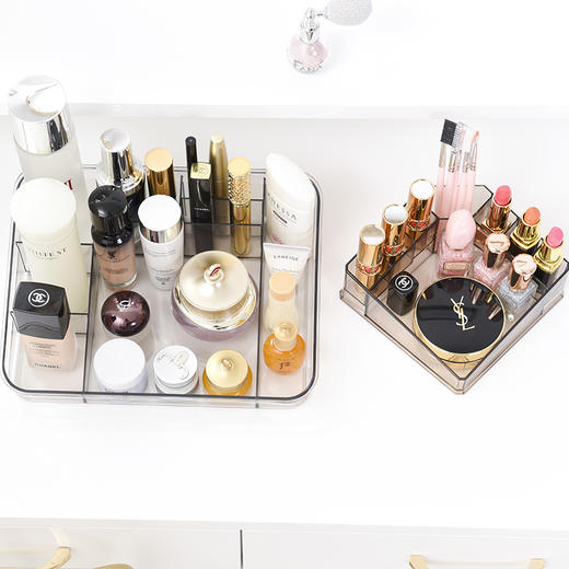 TJ-MS-三清花简易桌面化妆品收纳盒 透明塑料口红收纳架 多格首饰架TZW 商品图1