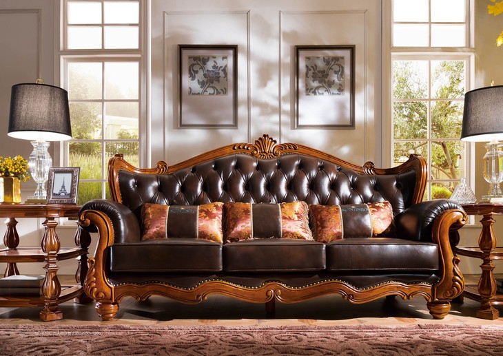 圣蒂斯堡实木真皮沙发欧式沙发新古典雕花高端整装奢华客厅123组合610