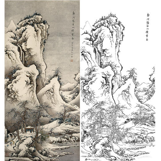 孙天牧竖幅工笔山水白描底稿溪山积雪图多种白描尺寸可选st36