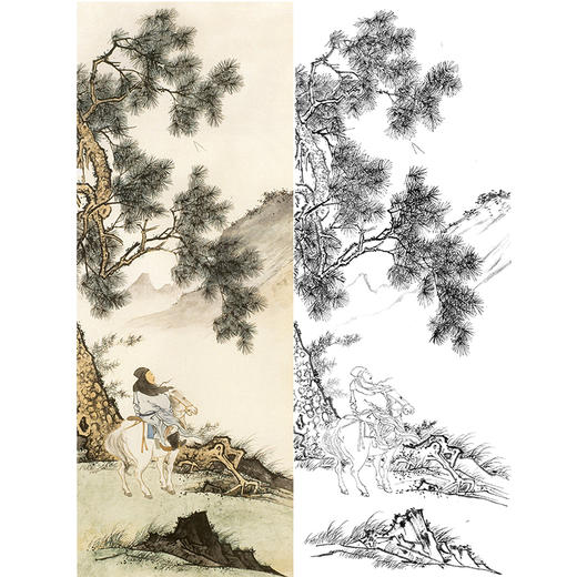 孙天牧竖幅工笔山水人物白描底稿-《骑马图》-多种白描尺寸可选-ST40 商品图0