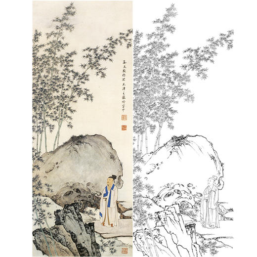 孙天牧竖幅工笔山水人物白描底稿-《石下高士》-多种白描尺寸可选-ST41 商品图0