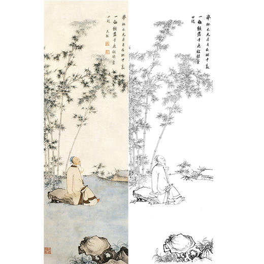 孙天牧竖幅工笔山水人物白描底稿-《李白望月》-多种白描尺寸可选-ST39 商品图0