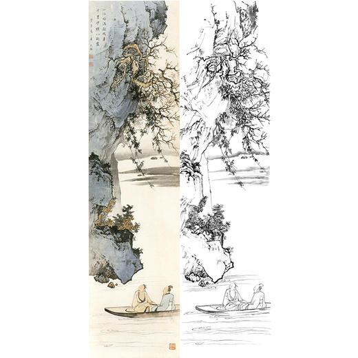 孙天牧竖幅工笔山水人物白描底稿-《一江水满》-多种白描尺寸可选-ST37 商品图0