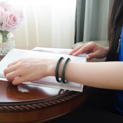 和田玉（青玉）手镯--圆月手镯一对（圈口请留言备注） 商品图0