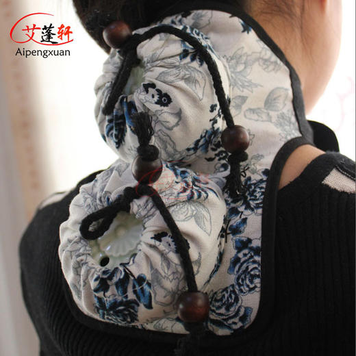 艾蓬轩托玛琳棉麻灸服 瓷灸盒两联陶颈灸 托玛琳随身艾灸服 礼盒套装 商品图4