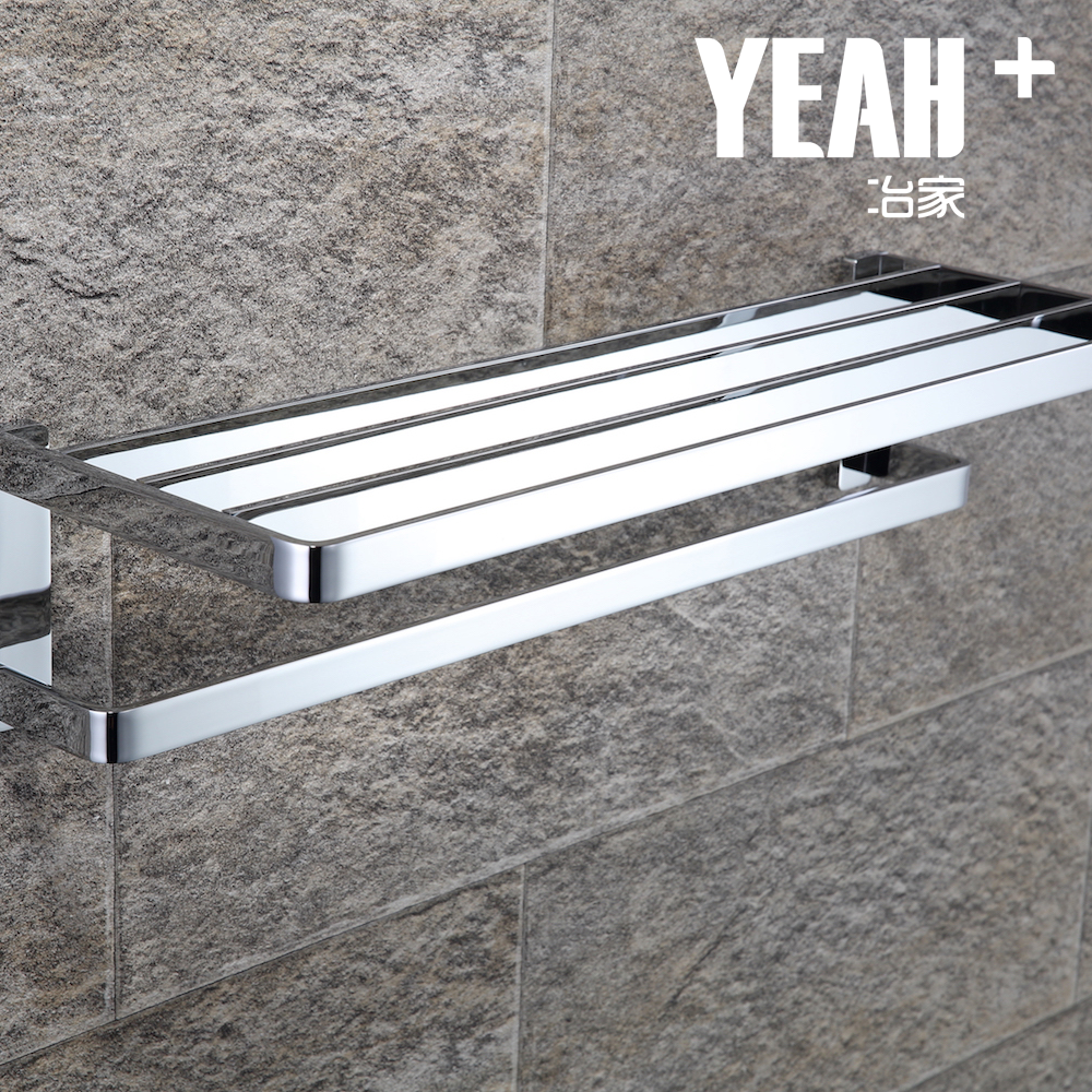 冶家五金全铜毛巾架双层浴巾架浴室卫浴五金件挂件卫生间置物架