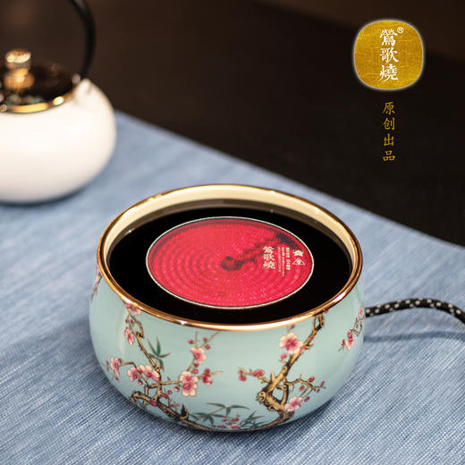 【莺歌烧旗舰店】粉彩浅蓝梅竹先春 电陶炉 商品图0