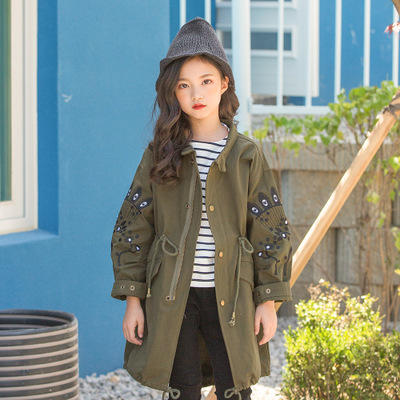 【童装】女童冬季宽松外套中大童纯棉刺绣中长款韩版童装风衣 商品图3