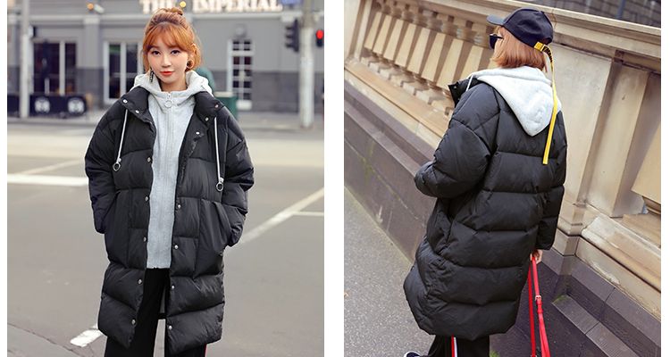 韩都衣舍2018韩版女装冬季新款假两件中长款连帽羽绒服dl8160喆