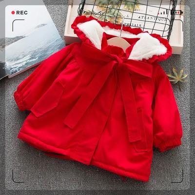 【童装】冬季新品 圣诞帽外套 韩版童装女童蝴蝶结加绒女宝宝上衣 商品图3