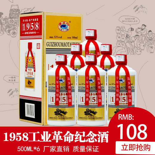 贵州53度酱香型白酒1958升级版纯粮食500ml*6国产白酒 商品图0