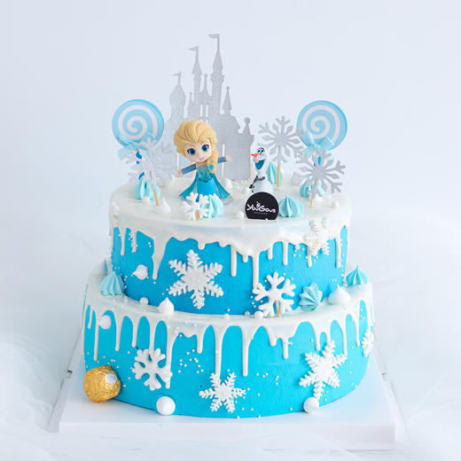 q版冰雪奇缘主题双层造型奶油蛋糕
