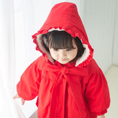 【童装】冬季新品 圣诞帽外套 韩版童装女童蝴蝶结加绒女宝宝上衣 商品图2