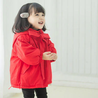 【童装】冬季新品 圣诞帽外套 韩版童装女童蝴蝶结加绒女宝宝上衣 商品图5