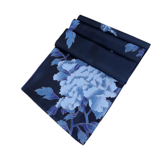 saintjoy上久楷宋锦双面长巾富贵牡丹深蓝色sj17122