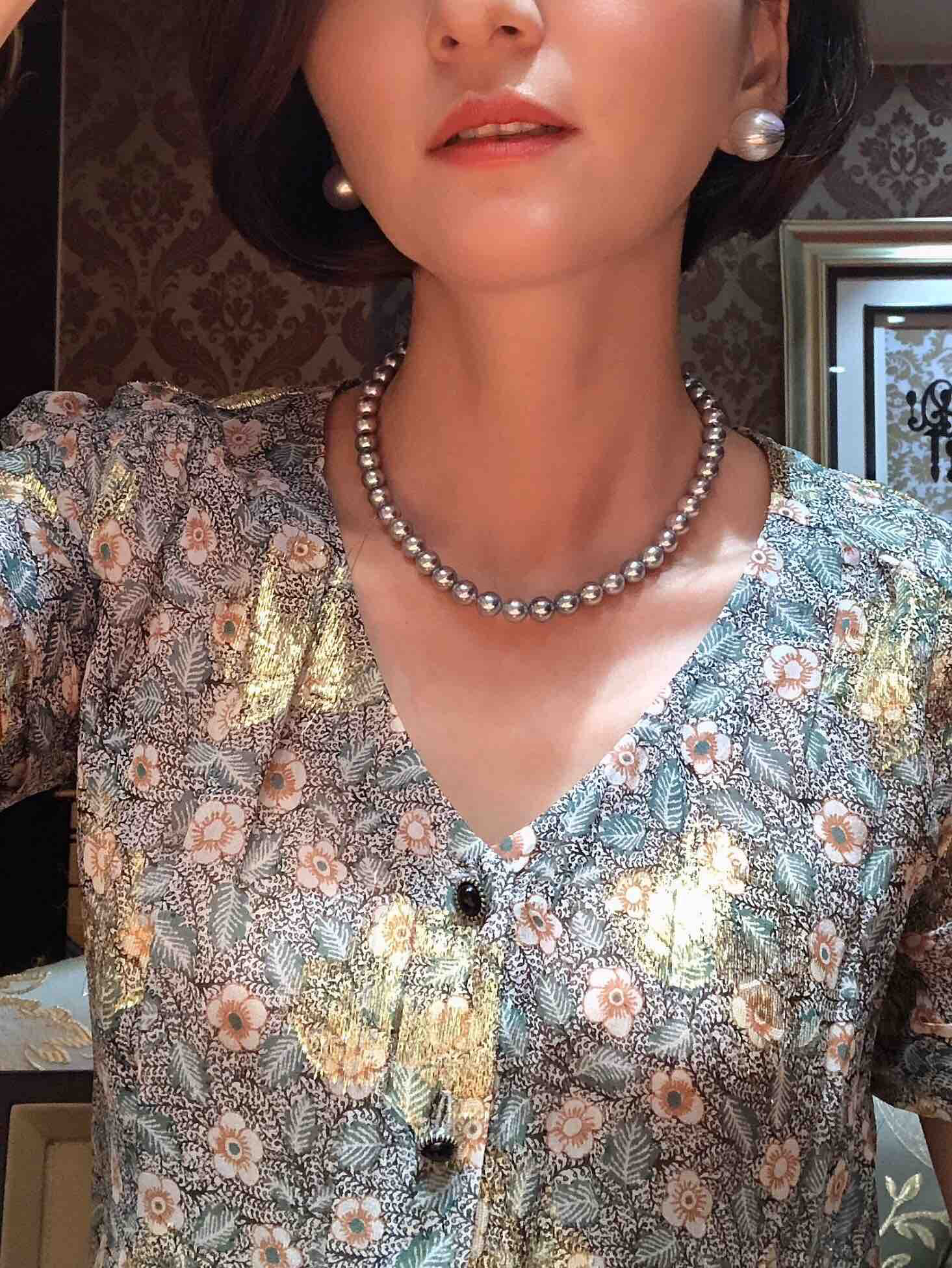 859mm天然颜色真多麻珍珠项链