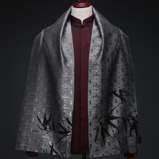 SAINTJOY/宋锦双面长巾 影竹·银灰 CJ13261 商品图1
