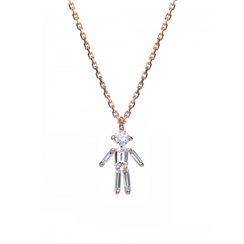 详询客服｜Little Ones-Pendentif boy-男孩 18K玫瑰金 钻石 项链［法国设计师］