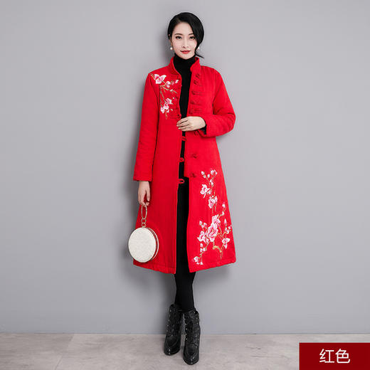 27)冬季刺绣民族风棉衣复古盘扣绣花中长棉袄外套大衣ss8178