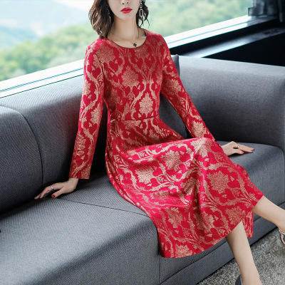 AHMwjym08307冬季高档显瘦加厚连衣裙 商品图0