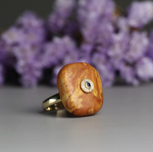 欧洲老蜜蜡镶嵌蓝宝石戒指 商品图1