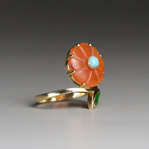 清代"富贵花开"红玛瑙小清新戒指 商品图1