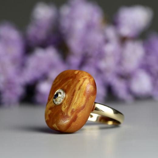 欧洲老蜜蜡镶嵌蓝宝石戒指 商品图2