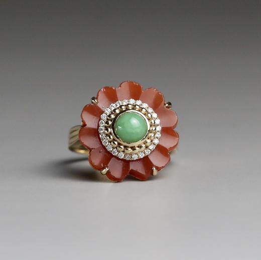 清代“富贵花开”红玛瑙戒指 商品图0