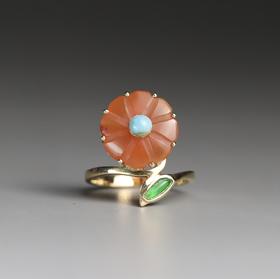 清代"富贵花开"红玛瑙小清新戒指