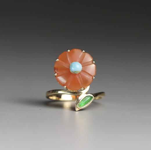 清代"富贵花开"红玛瑙小清新戒指 商品图0