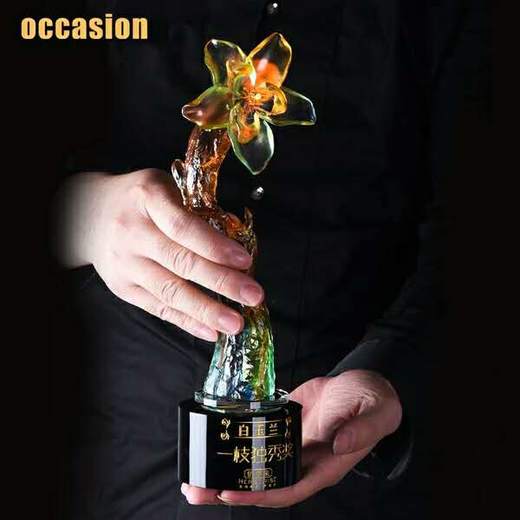 琉璃奖杯定制 创意白玉兰奖品 颁奖年会纪念品制作 水晶奖杯定做 商品图4