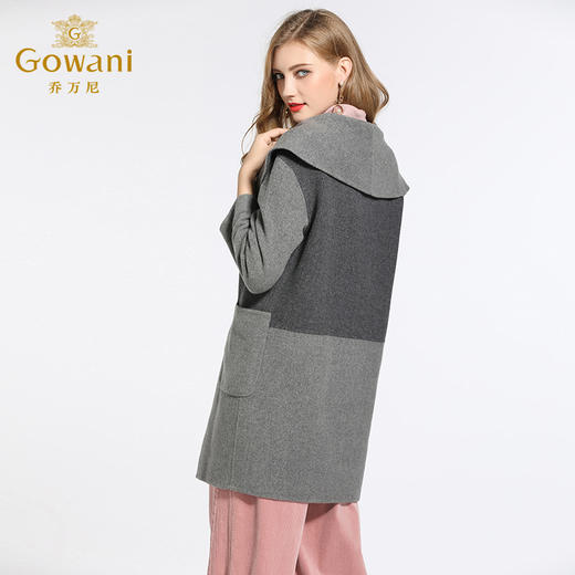 乔万尼冬季毛呢外套女宽松大翻领简约双面羊呢子大衣中长款轻薄E144A821 商品图2