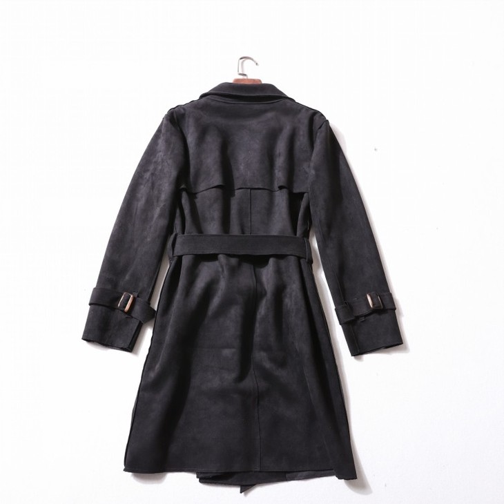 女士休闲时尚百搭舒适防风保暖简约优雅麂皮风衣102345