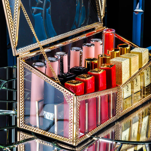 金色透明放口红收纳化妆品收纳架多格盒子唇膏收纳整理盒防尘带