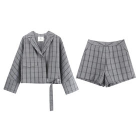 特价不退不换 介意慎拍！ 金蘑菇菇 洋气休闲feel的廓形套装西装外套格子短裤