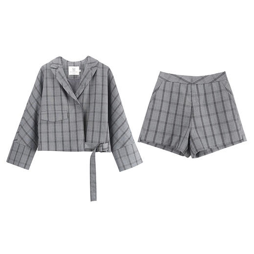 特价不退不换 介意慎拍！ 金蘑菇菇 洋气休闲feel的廓形套装西装外套格子短裤 商品图0