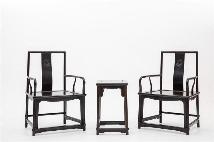 紫光檀(东非紫光檀)扇形南官帽椅三件套(运费到付)