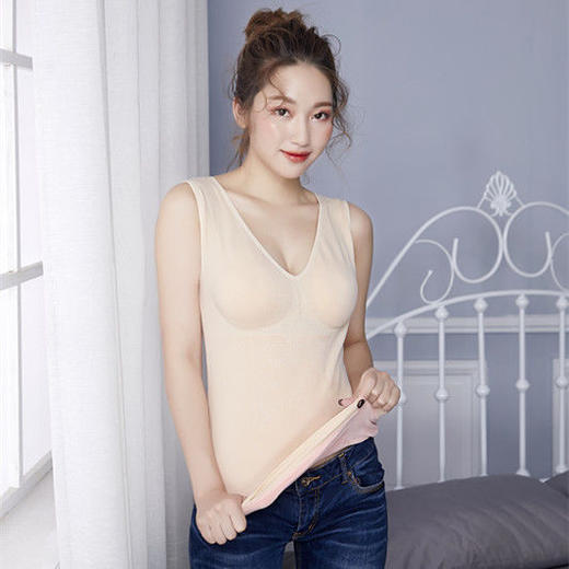 〖自带胸垫〗保暖背心女加绒加厚V领打底衫女士保暖内衣 商品图4