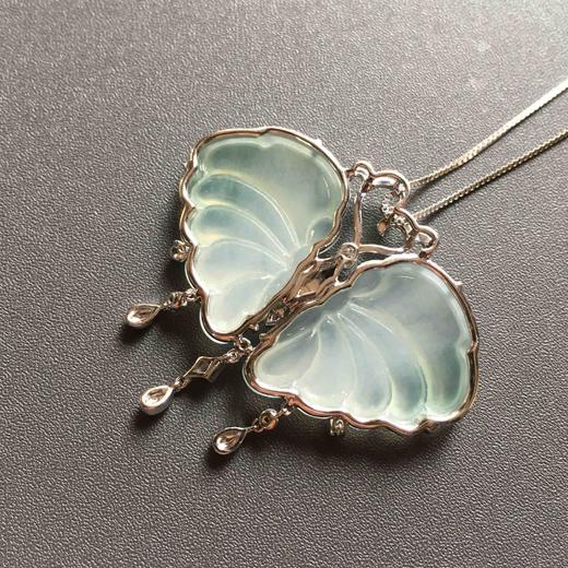 冰种翡翠蝴蝶吊坠18k白金钻石镶嵌 商品图4