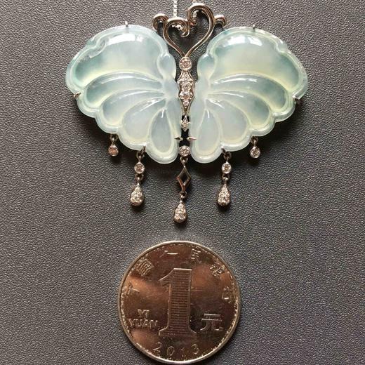 冰种翡翠蝴蝶吊坠18k白金钻石镶嵌 商品图3