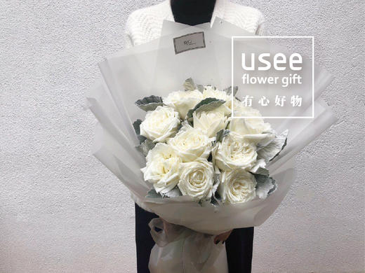 11朵白玫瑰 韩式鲜花玫瑰花生日花花束 Usee有心鲜花商城