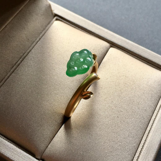冰种阳绿翡翠莲蓬戒指18k黄金镶嵌 商品图2