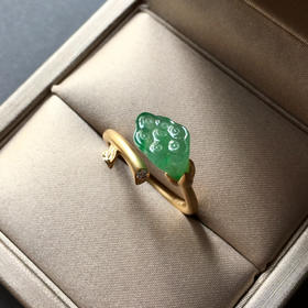 冰种阳绿翡翠莲蓬戒指18k黄金镶嵌