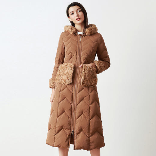 EITIE爱特爱品牌女装冬款时尚加厚保暖鹅绒连帽羽绒服长款5611314 商品图3
