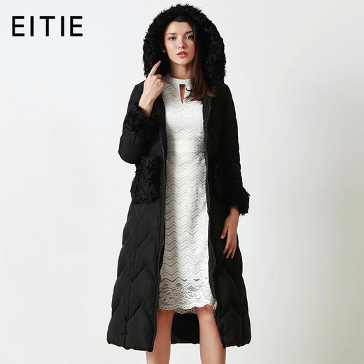 EITIE爱特爱品牌女装冬款时尚加厚保暖鹅绒连帽羽绒服长款5611314 商品图1