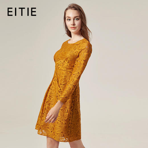 EITIE爱特爱品牌女装时尚碎花长袖蕾丝连衣裙修身短裙5807505 商品图1
