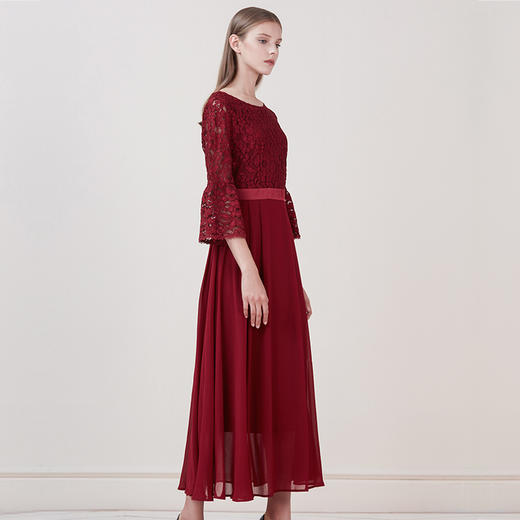 EITIE爱特爱品牌女装时尚镂空钩花低腰优雅礼服女中长款5877515 商品图3