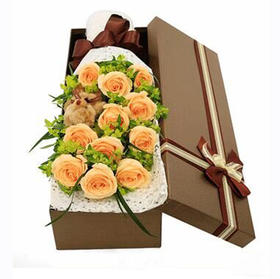 相守一辈子--- 11只香槟玫瑰，搭配一只小熊（1155）