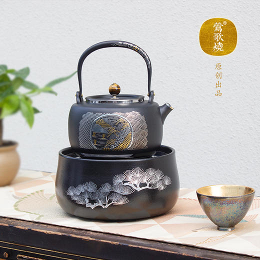 【莺歌烧旗舰店】错金银山水纹不锈钢壶 商品图1